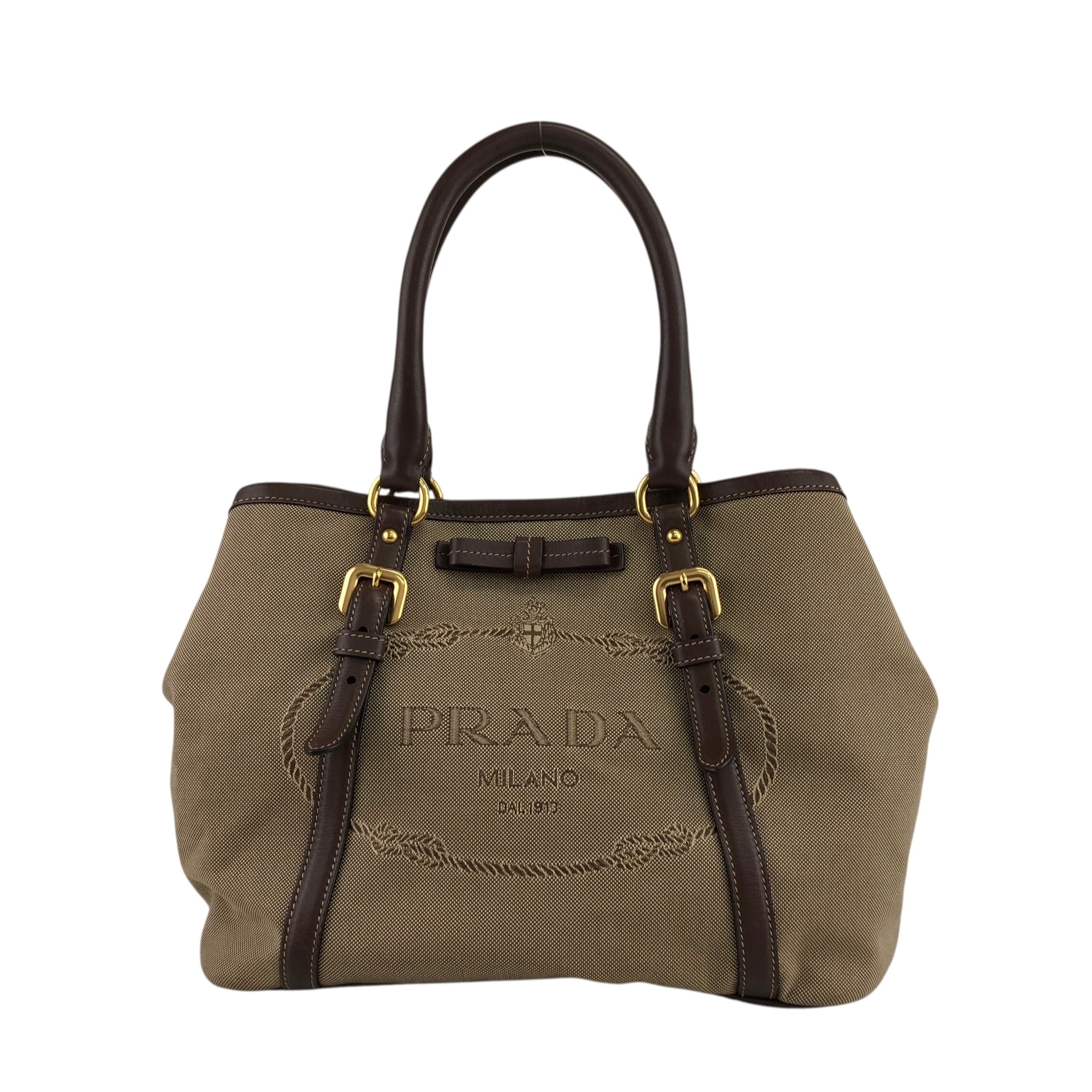PRADA プラダ トートバッグ ブラウン ロゴ ジャガード vintage