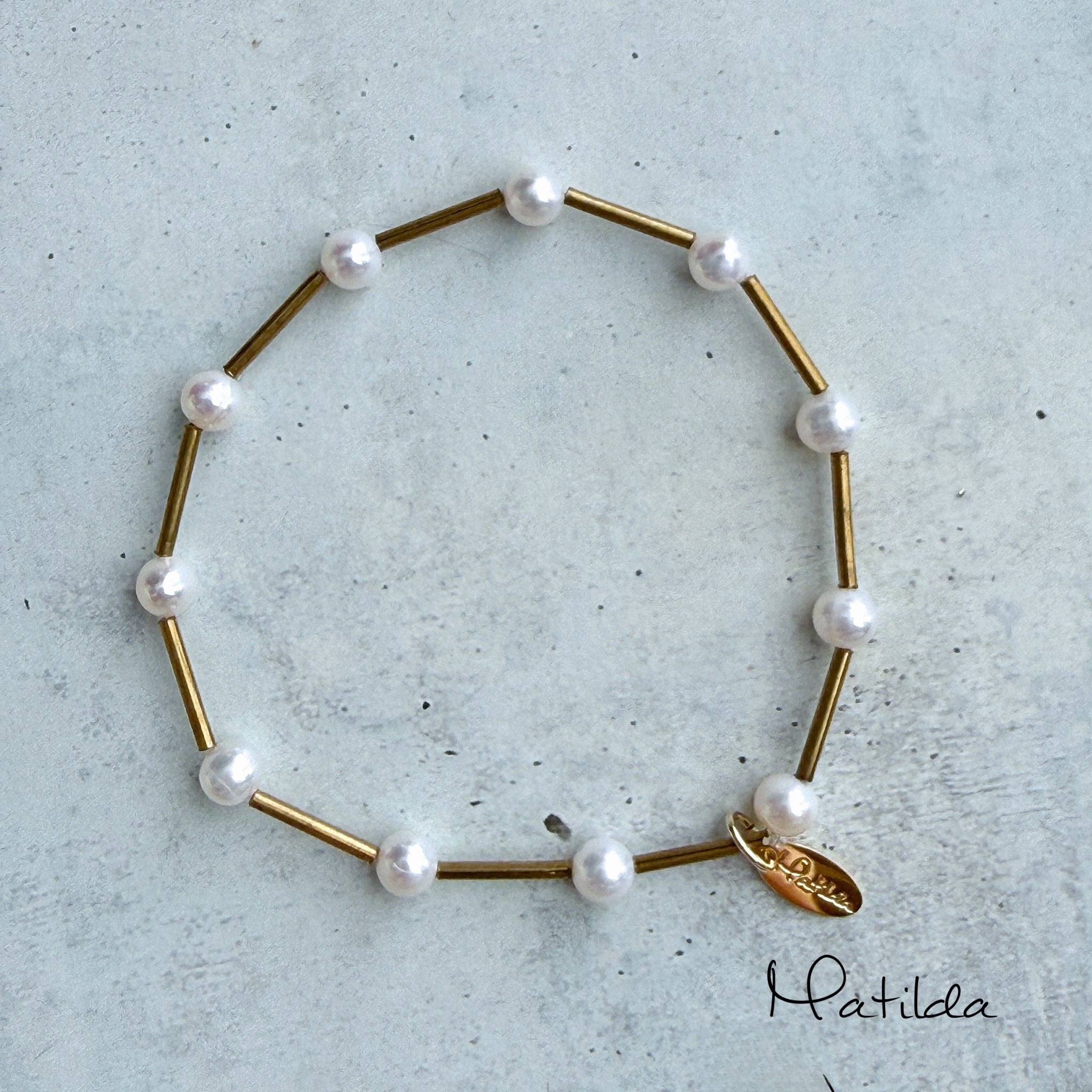 【再販】Tube & stone bracelet(淡水パールG)