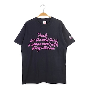 80s バージニアスリム タバコ USA製 ヴィンテージTシャツ 企業系 メッセージT ブラック フルーツオブザルーム シングルステッチ サイズL 古着 BZ0497