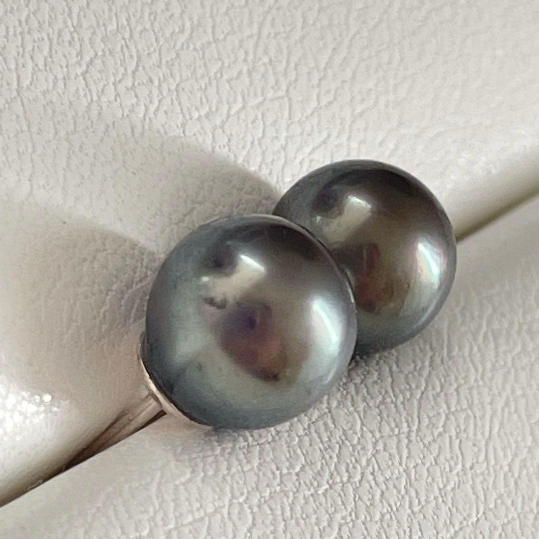 533あこやブラックパールタヒチカラースタッドピアス☆7mmシルバー925