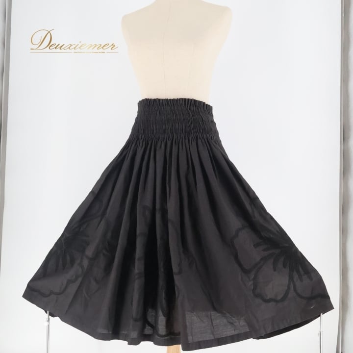 パウスカート　フラダンス　70センチ　ブラック フラダンス 衣装 パウスカート ブラック系 シングル ワンカラー 透け感