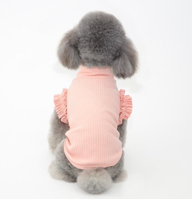 ドッグウェア 袖フリルハイネックリブニット ピンク 犬服 | ＋DOG