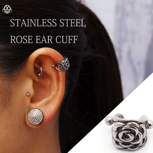 ボディピアス 16G 14G 薔薇 ローズ イヤー カフ へリックス 軟骨ピアス