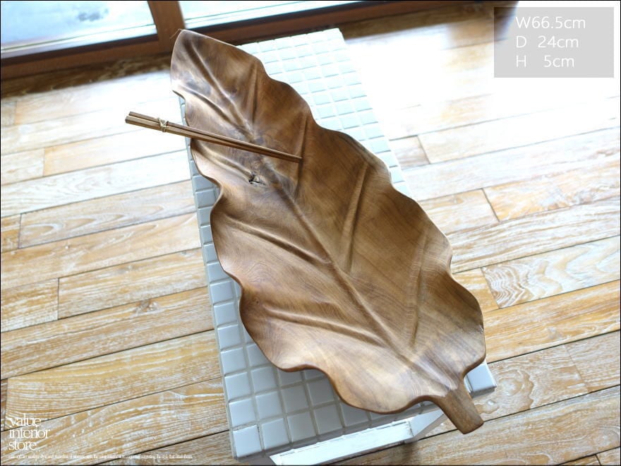 チーク無垢材 リーフプレートN65cm 大皿 盛り皿 菓子鉢 サラダボウル フルーツトレイ 木製食器 小物入れ ナチュラル 三大銘木