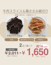 牛肉スライス＆鶏ささみ細切りのお得セット（成犬用）