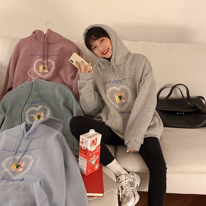 学生のオールマッチパーカー2020年秋冬バージョンの刺繡はフード付きプラスベルベットの厚いセータージャケットの女性が緩い クレセントシティ13107268067