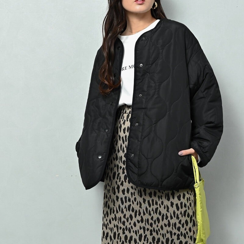 2点SET】ラビット風エコファーフードベスト×キルティング中綿コートSET