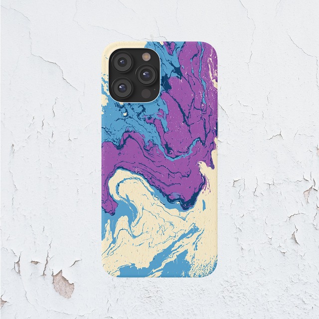 受注生産 iPhoneケース パープルとブルーの流線マーブル｜紙マーブリング MARB016A