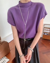 Plain highneck shortsleeve Sweater　T20097