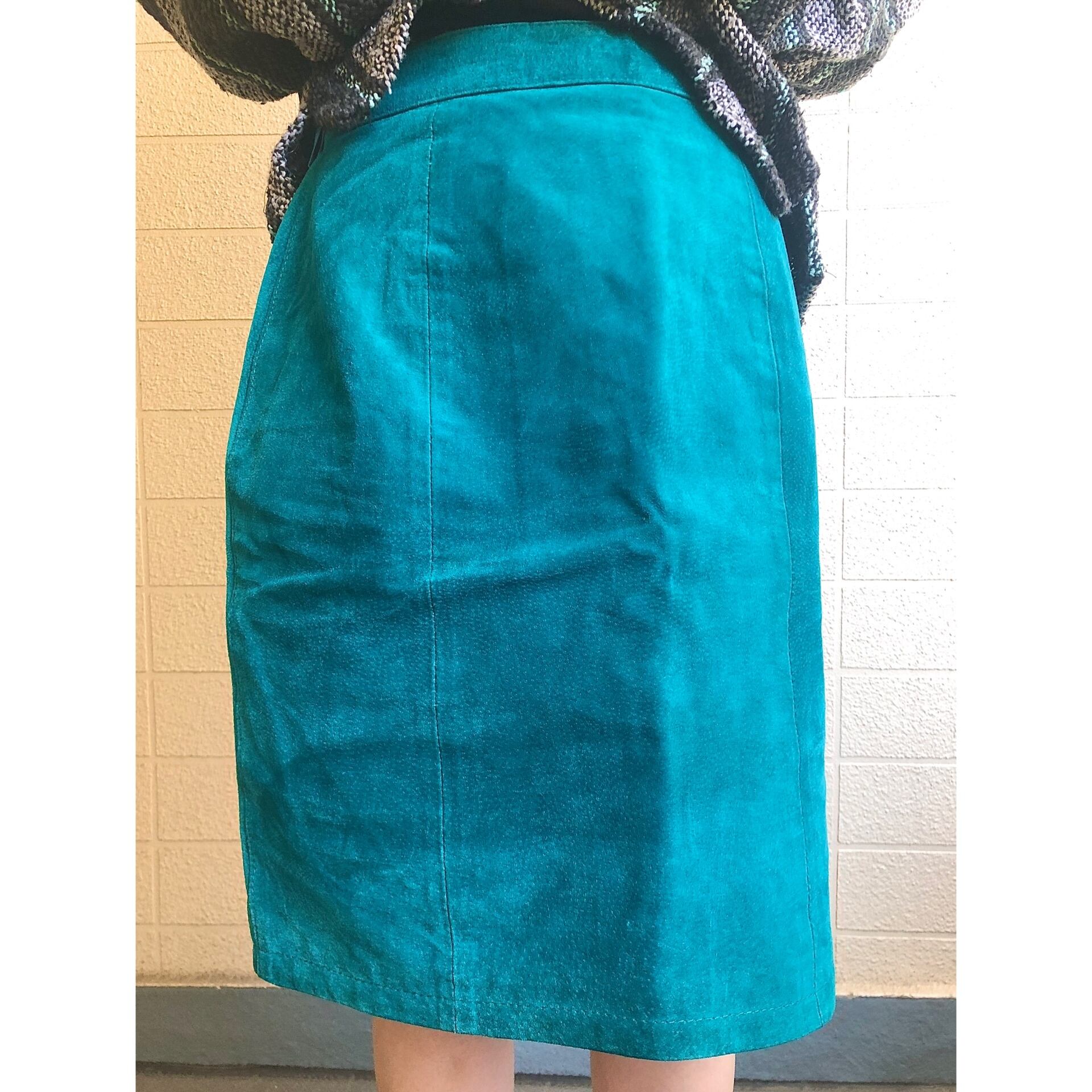 turquoise blue leather skirt