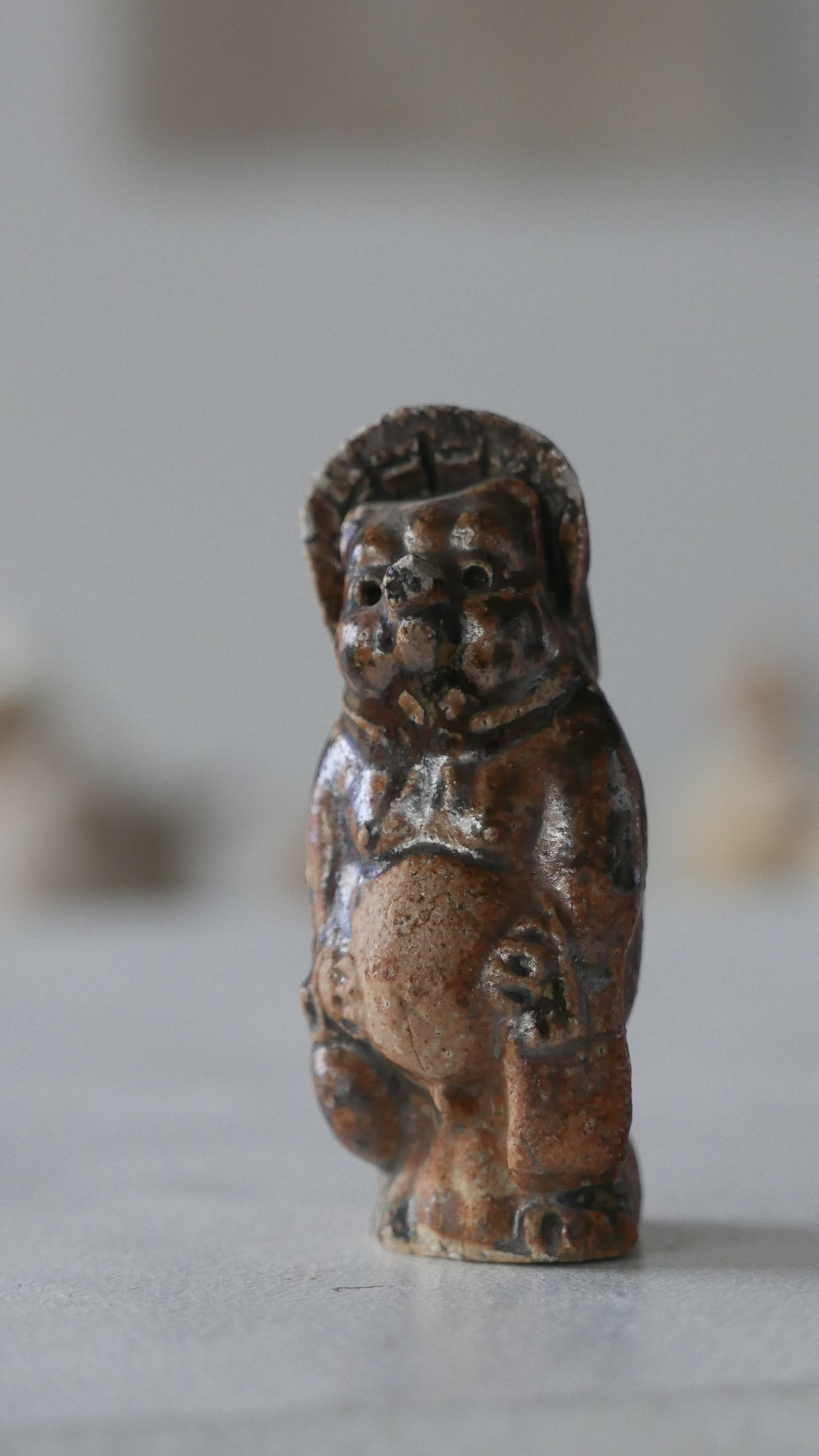 japanese vintage , small tanuki object , caramel brown
