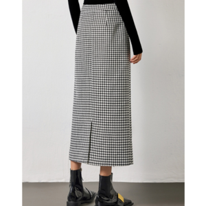 千鳥格子スリットミッドレングスストレートスカート W00936