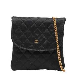 シャネル マトラッセ ココマーク ミニ チェーン ポーチ ブラック サテン レディース CHANEL 【中古】
