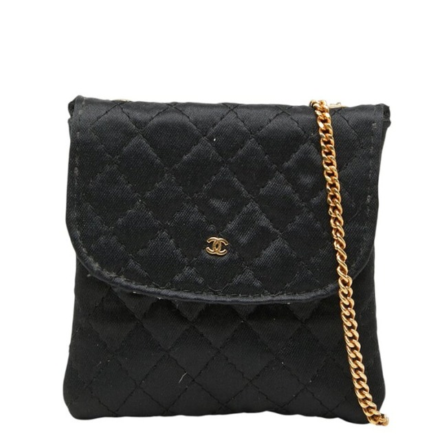 シャネル マトラッセ ココマーク ミニ チェーン ポーチ ブラック サテン レディース CHANEL 【中古】