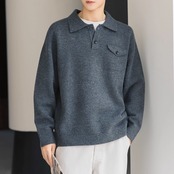 ボタンフロント パッチポケットニット af0019