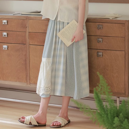 チェック柄パッチワークスカート ・7326