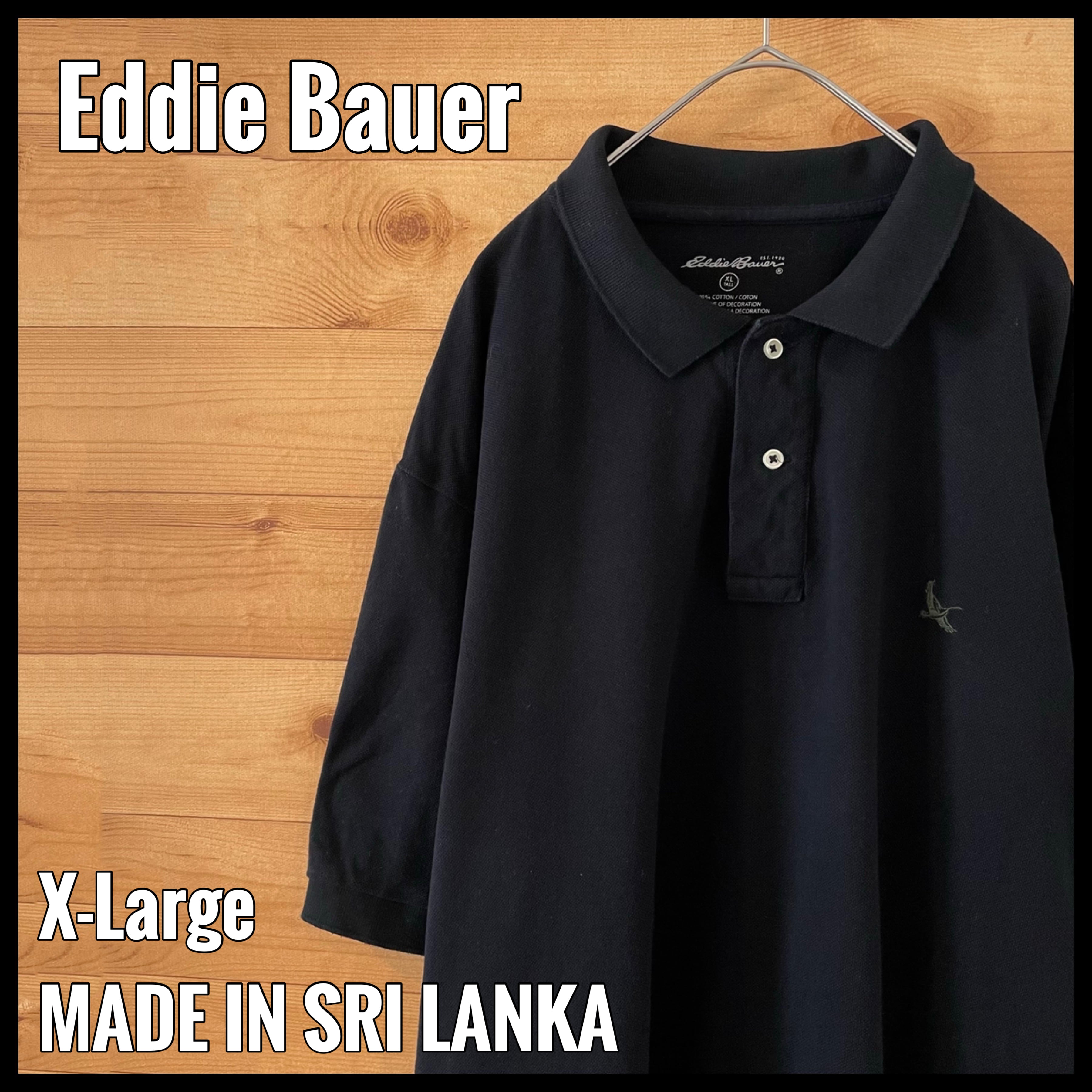 【Eddie Bauer】ポロシャツ 無地 黒ボディ 刺繍ロゴ XL ビッグ