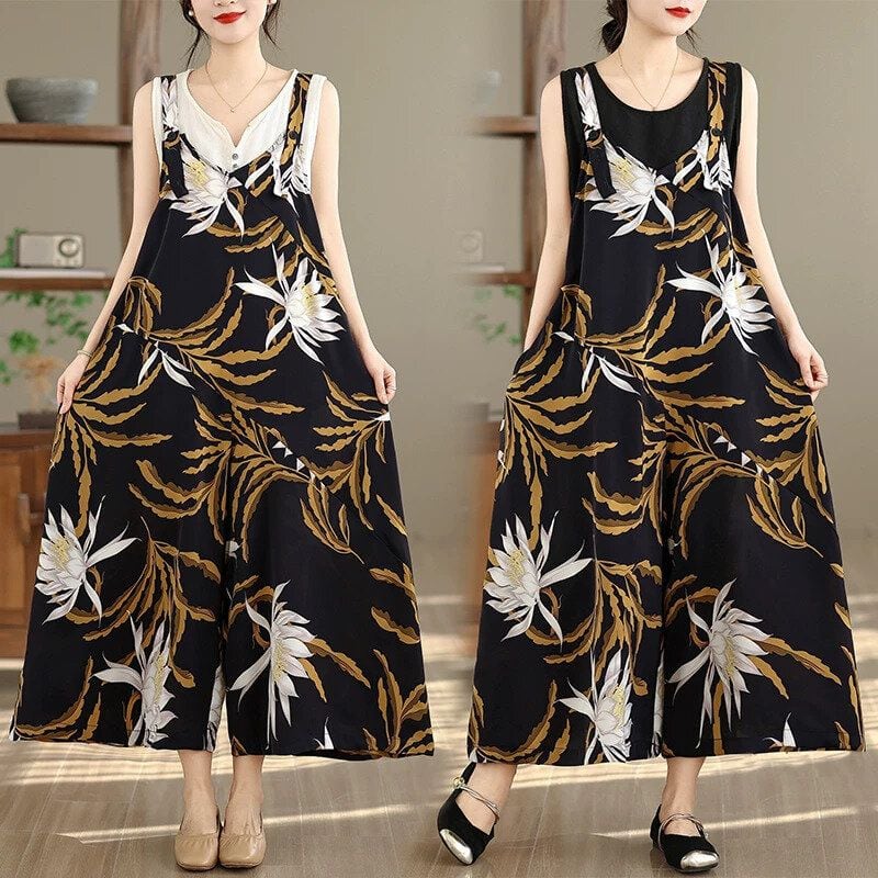 PRINT A-LINE WIDE LEG STRAP JUMPSUIT 1color M-16719