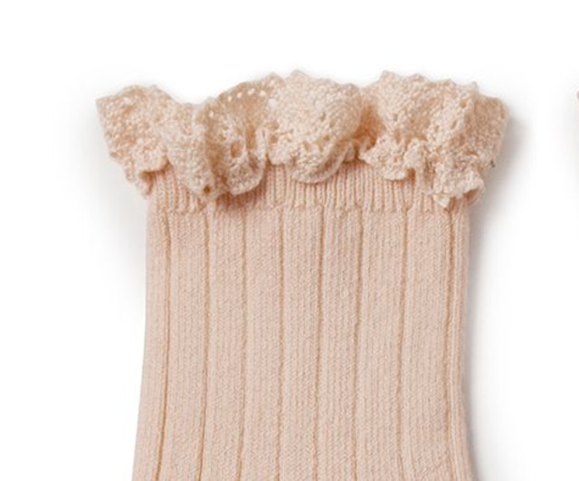 Collegien - Lili Lace Trim Ribbed Ankle Socks / Sorbet