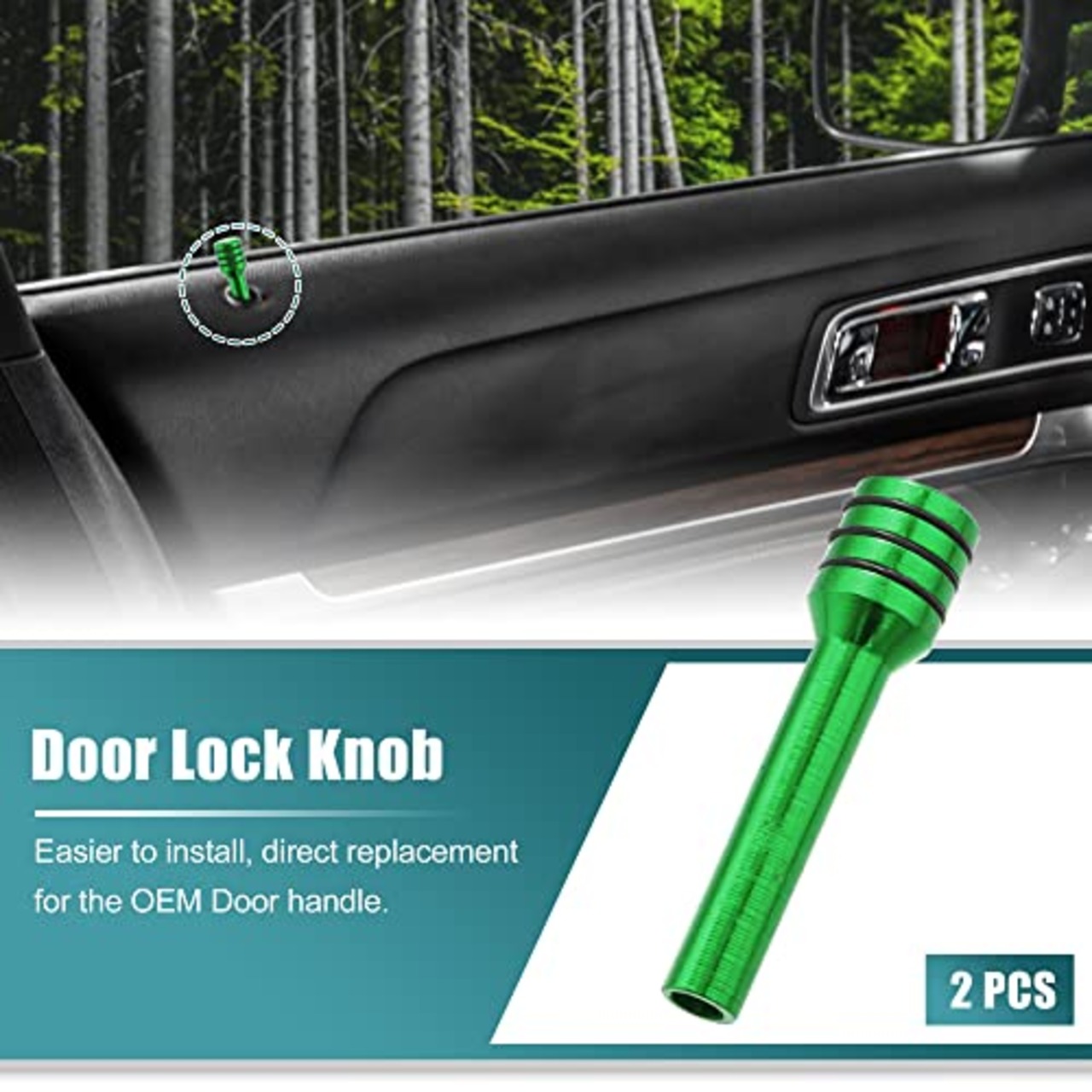 X AUTOHAUX 車のドアロックノブ 室内ドアロックノブ アルミニウム合金 インナードアロックプルピン ユニバーサル 車用 グリーン 2個
