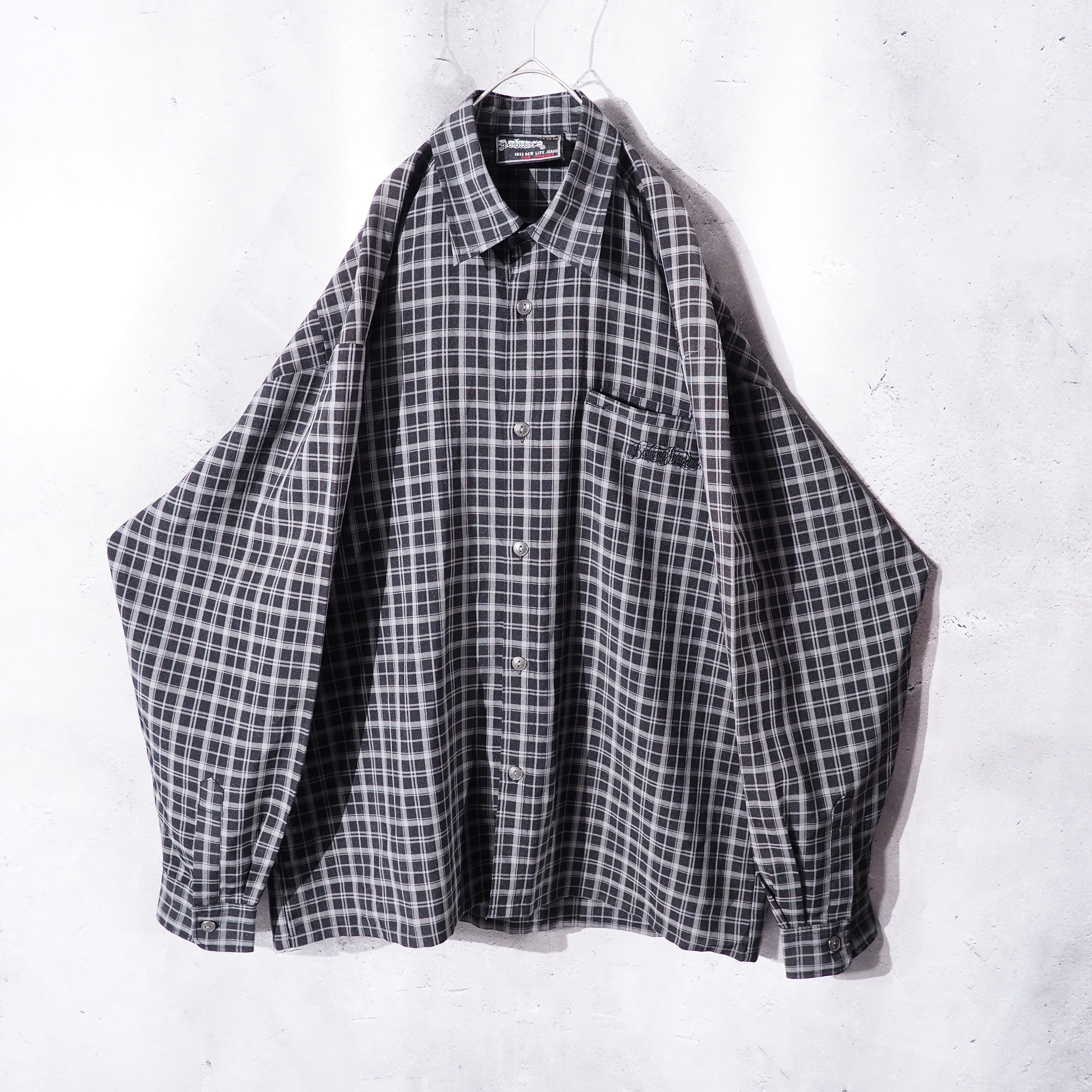 00s ” Balance street wear ” Dark check pattern Over silhouette Shirt