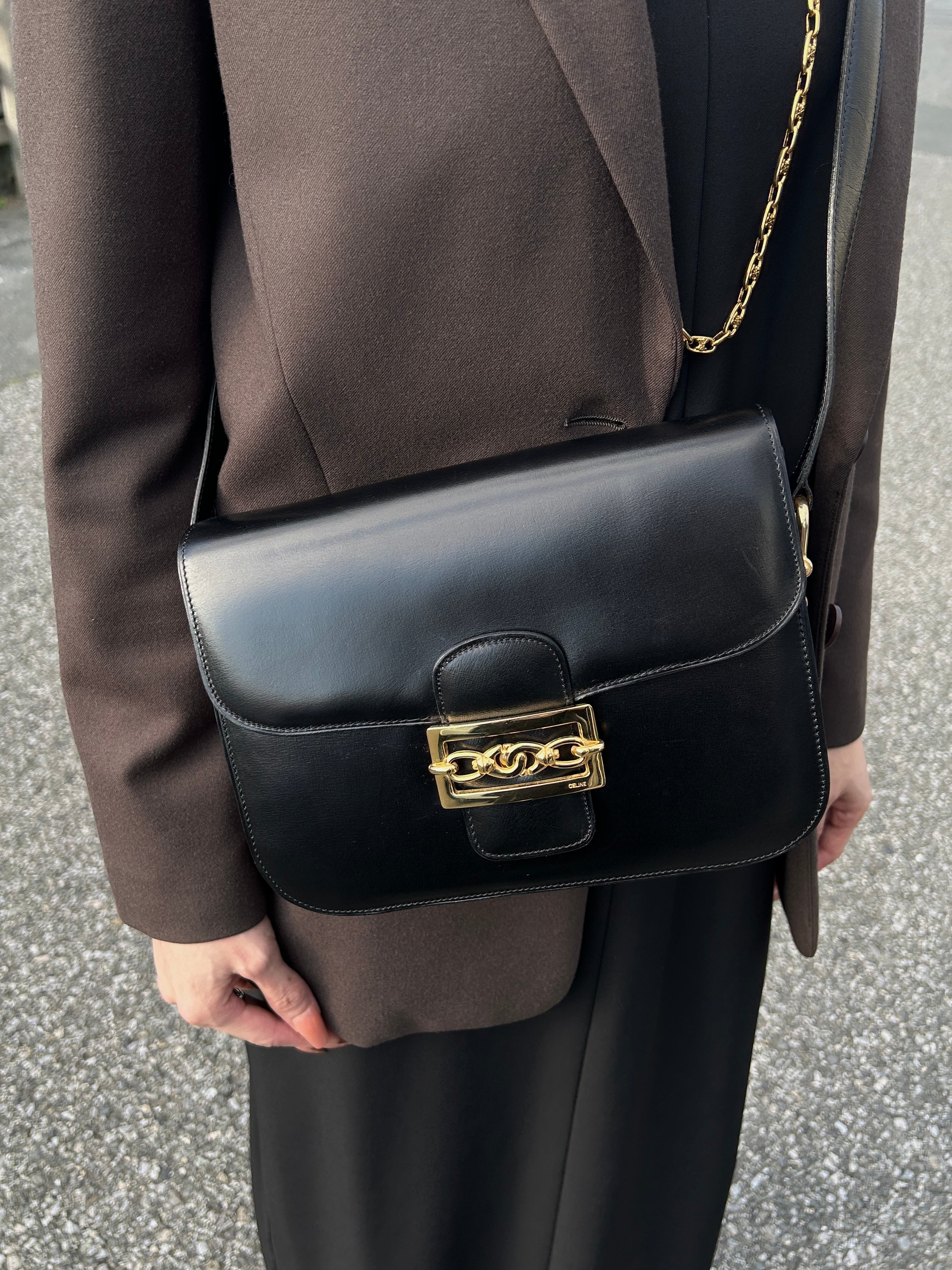 CELINE セリーヌ ショルダーバッグ ブラック ホースビット レザー vintage ヴィンテージ オールド jh7wiz
