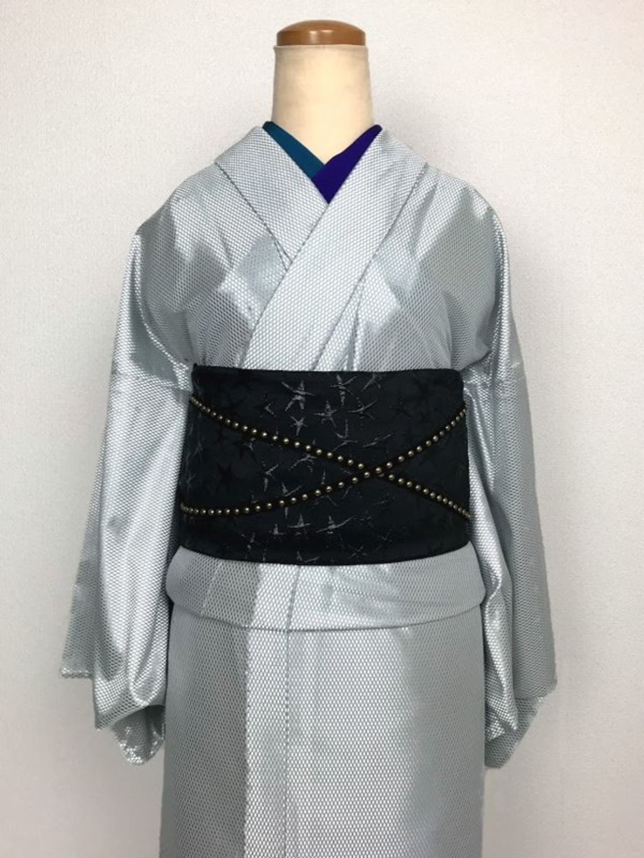 【受注商品】Rumi Rockきもの「バーズアイ」シルバー 　[B461]