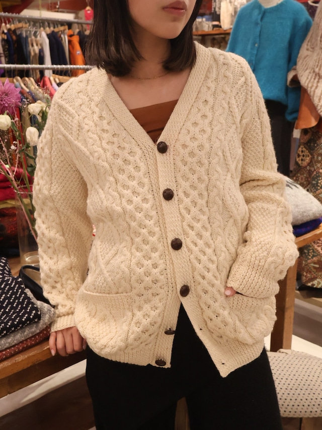 80s fisherman v-neck knit cardigan【1933】