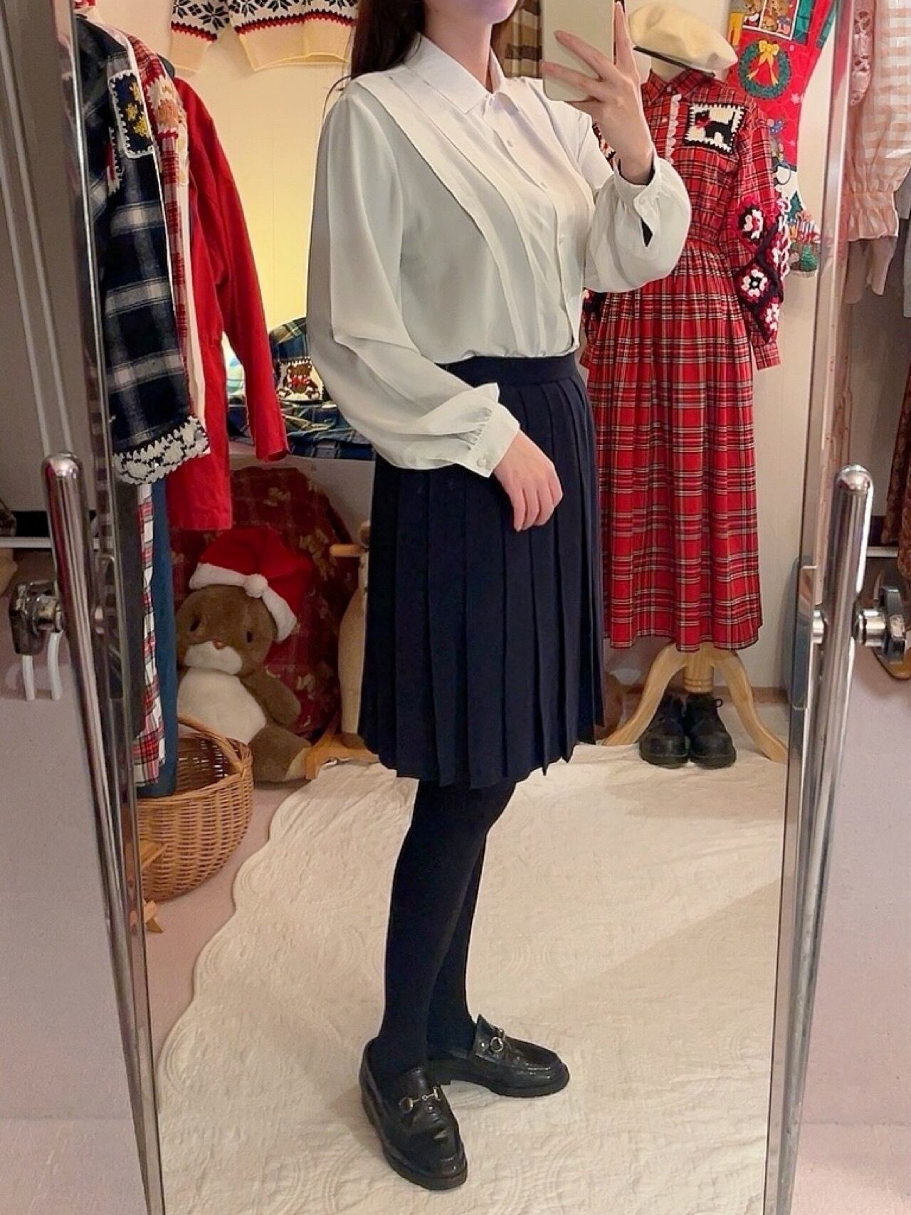 navy knit pleats mini skirt