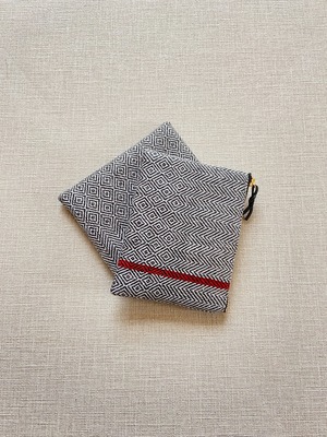 手織りミニポーチライン#3(HAND WOVEN POUCH 14cm RED LINE #3 )