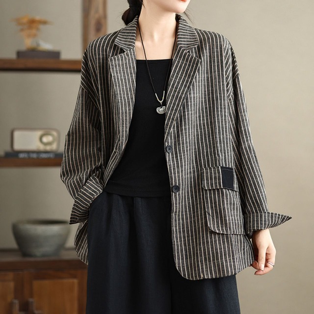 ストライプ柄 オーバーサイズ テーラードジャケット Ln00024