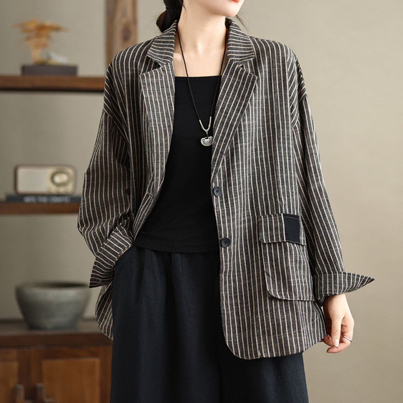 ストライプ柄 オーバーサイズ テーラードジャケット Ln00024