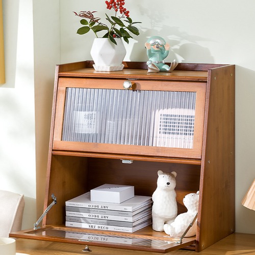 多機能 キッチンラック ドア付き カウンタートップ キッチン収納 防塵 小型収納 キャビネット 木製 3段 ミニマリスト 見えない収納 雑貨 インテリア 北欧 おしゃれ