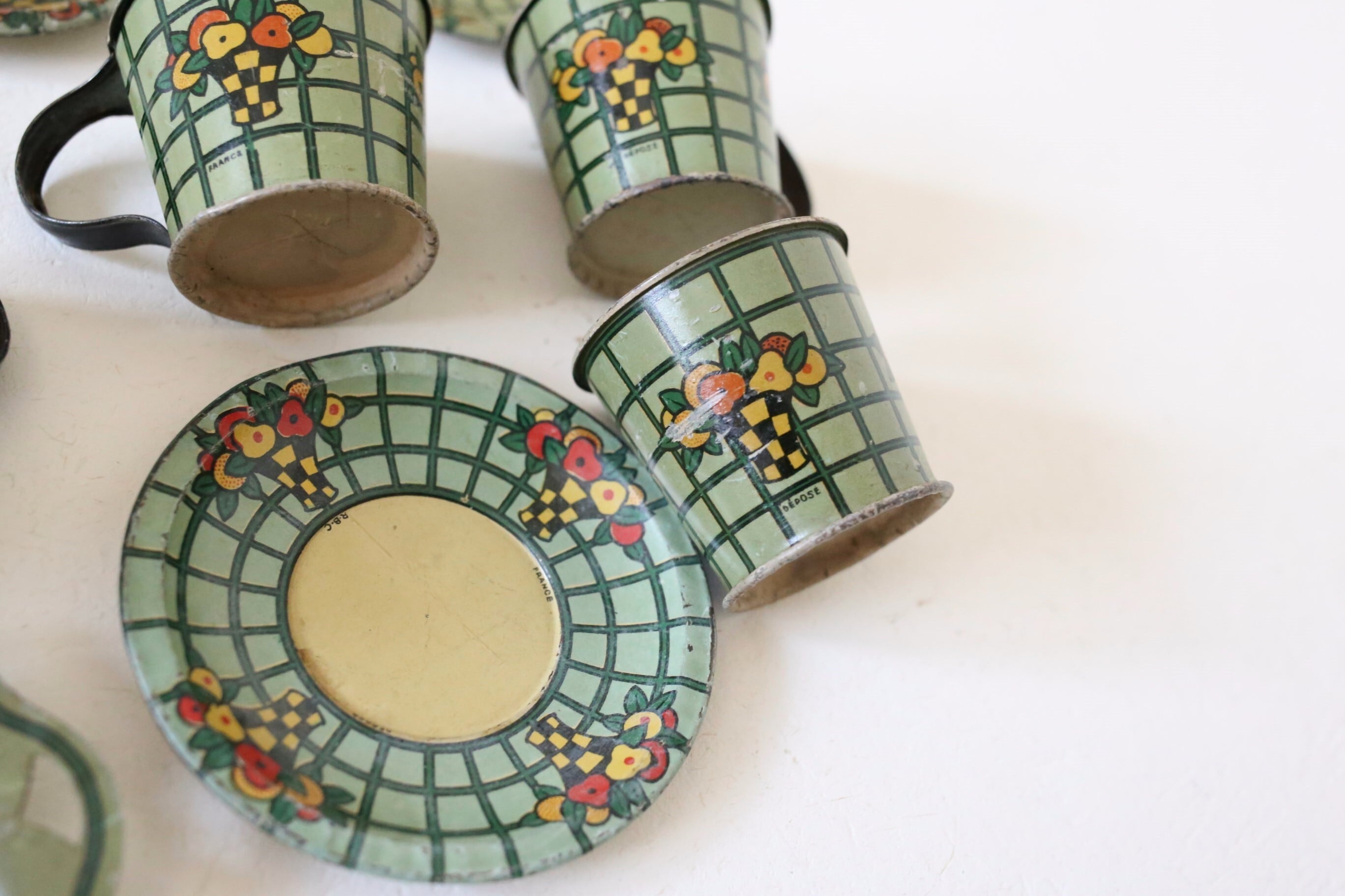 フランス アンティーク ブリキ Dinette ままごと用 6点セット N-05355