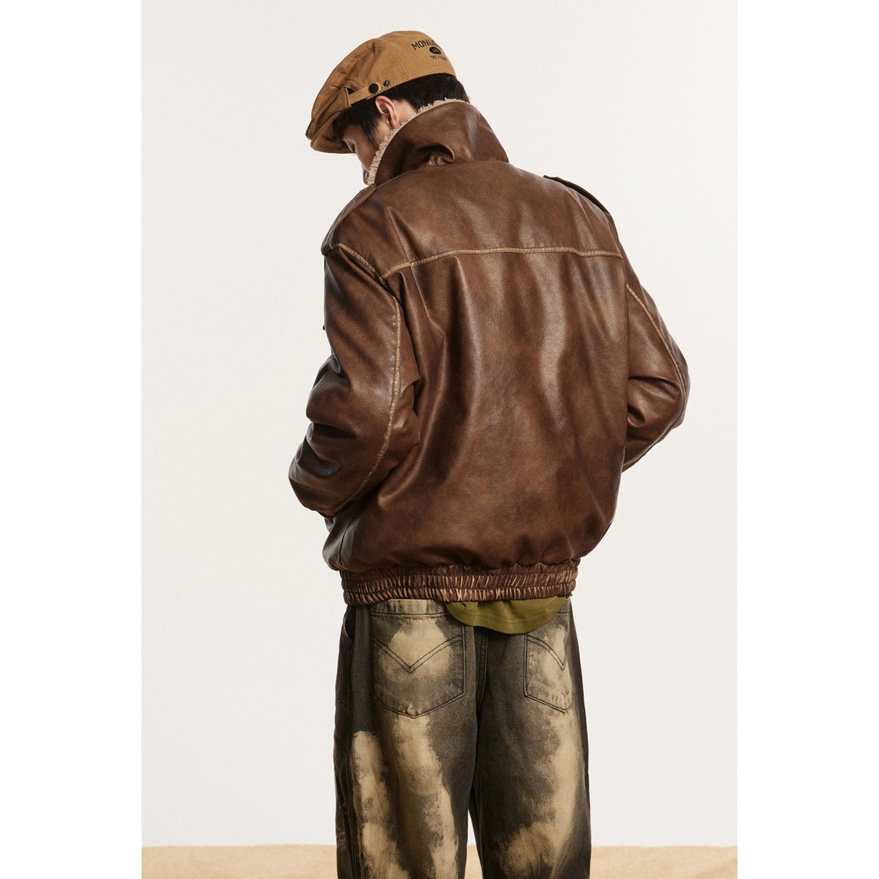 【暖かさUP】VINTAGE ストリート PUレザー 中綿ジャケット T1288