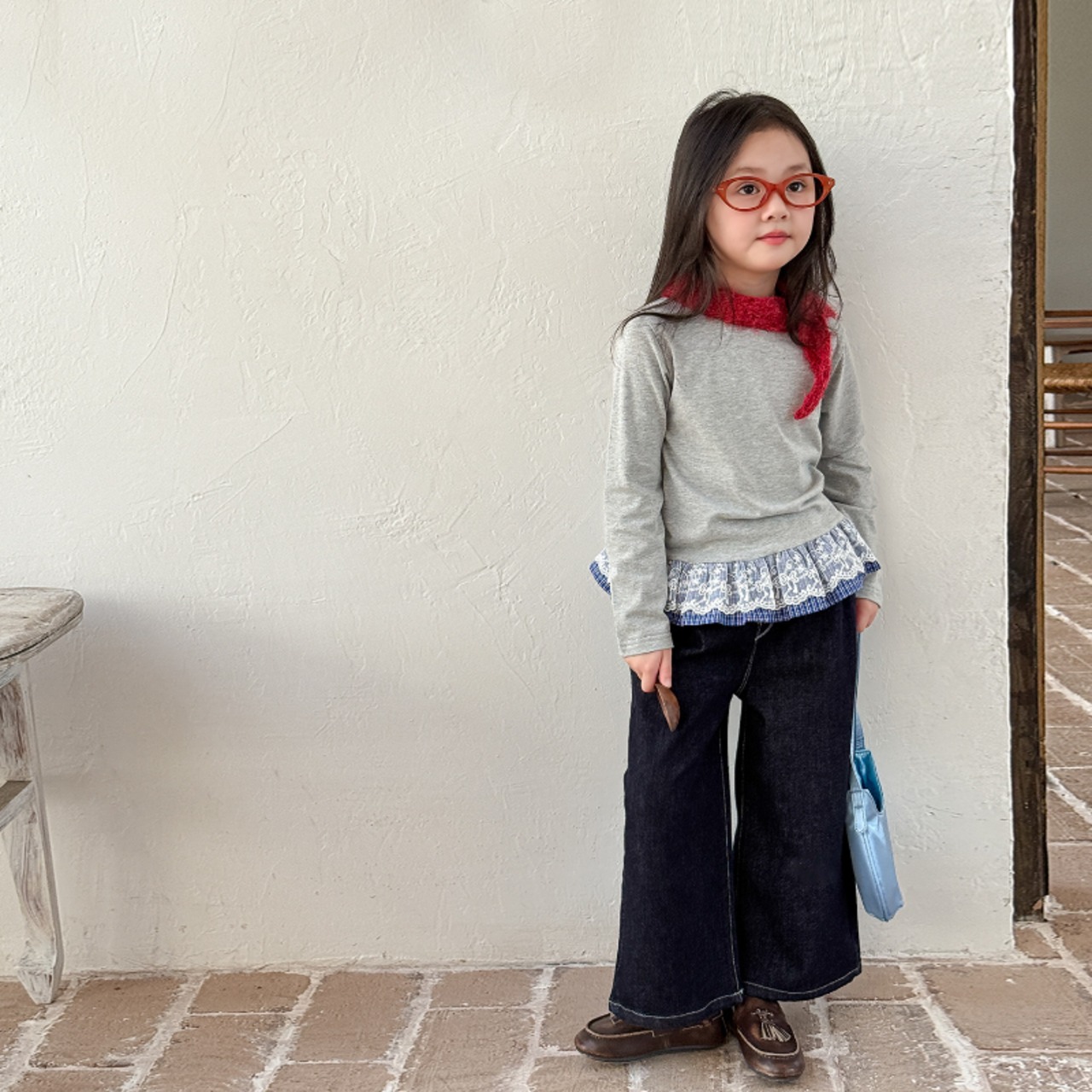 秋韓国風レースつきＴシャツ