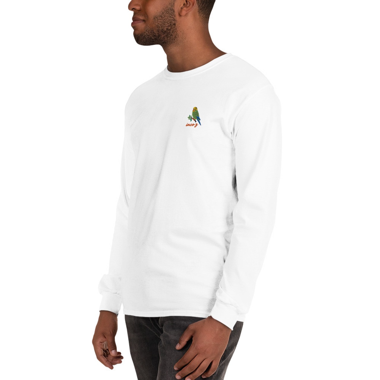 inco-z | 長袖Tシャツ 刺繍シンプルセキセイdesign In00068（White）