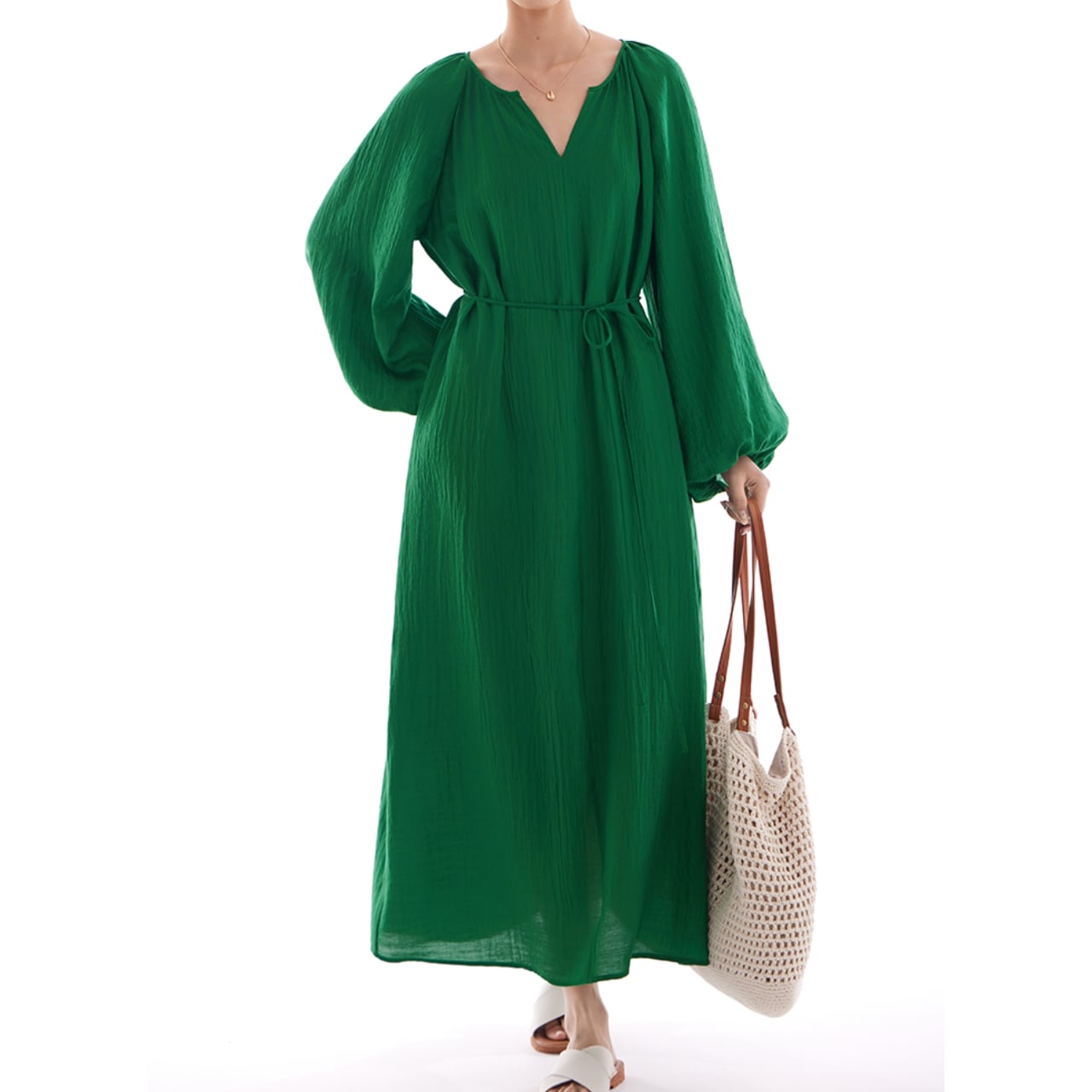 バルーンスリーブ Vネック ワンピース 00228