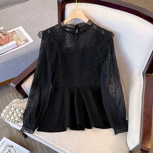 レディース トップス シャツ 長袖 ラウンドネック レース シフォン 透け感 シースルー 大人可愛い きれいめ おしゃれ かっこいい ラフ ガーリー クール 都会的 ロマンティック セクシー ドット柄 春 秋 通勤 デート お出かけ お泊まり イベント 旅行 レストラン 公園 女子会 休日 ホテル ショッピング コンサート ライブ カフェ お揃い 韓国 コーデ 楽ちん プレゼント 体型カバー 普段使い 着回し モテ インスタ映え M 5XL 大きいサイズ ブラック