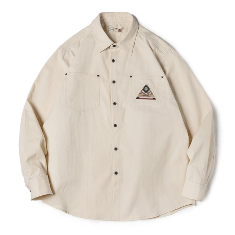Native American pattern patch herringbone twill work shirt 00567