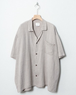 "FLAX" open collar all linen short sleeve shirt / Made In LITHUANIA / COLOR:BEIGE