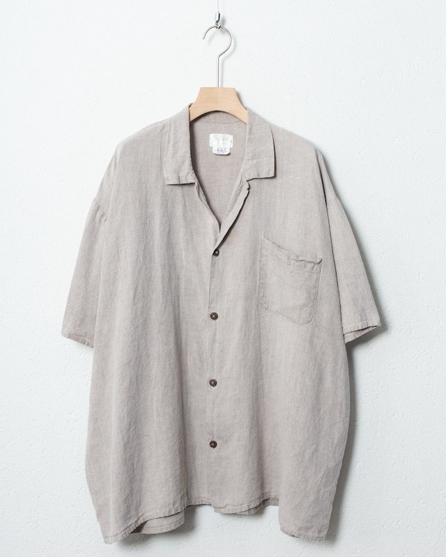 "FLAX" open collar all linen short sleeve shirt / Made In LITHUANIA / COLOR:BEIGE