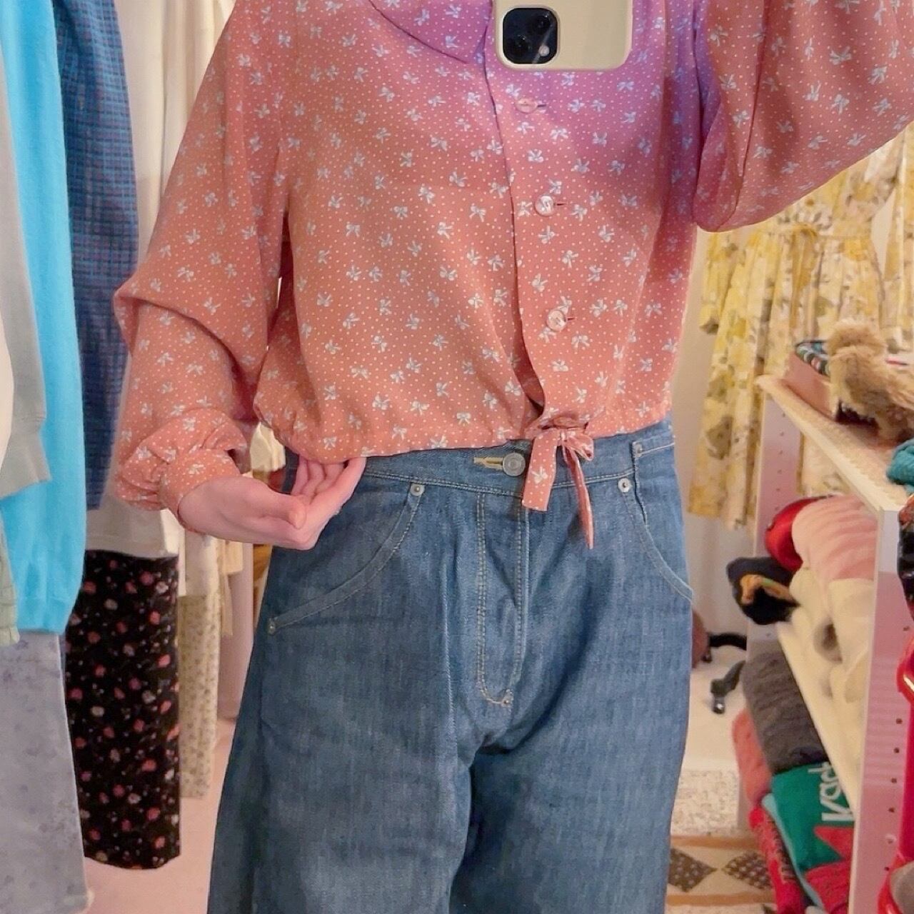 mini ribbon dot pink blouse