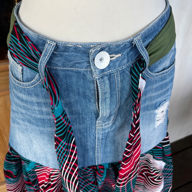 リメイクデニム切り替えアフリカンスカート　B