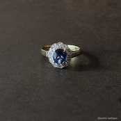 英国ヴィンテージジュエリー 18ctゴールド 天然サファイア 天然ダイヤモンド クラスターリング【約9~9.5号】(宝石鑑別書付)