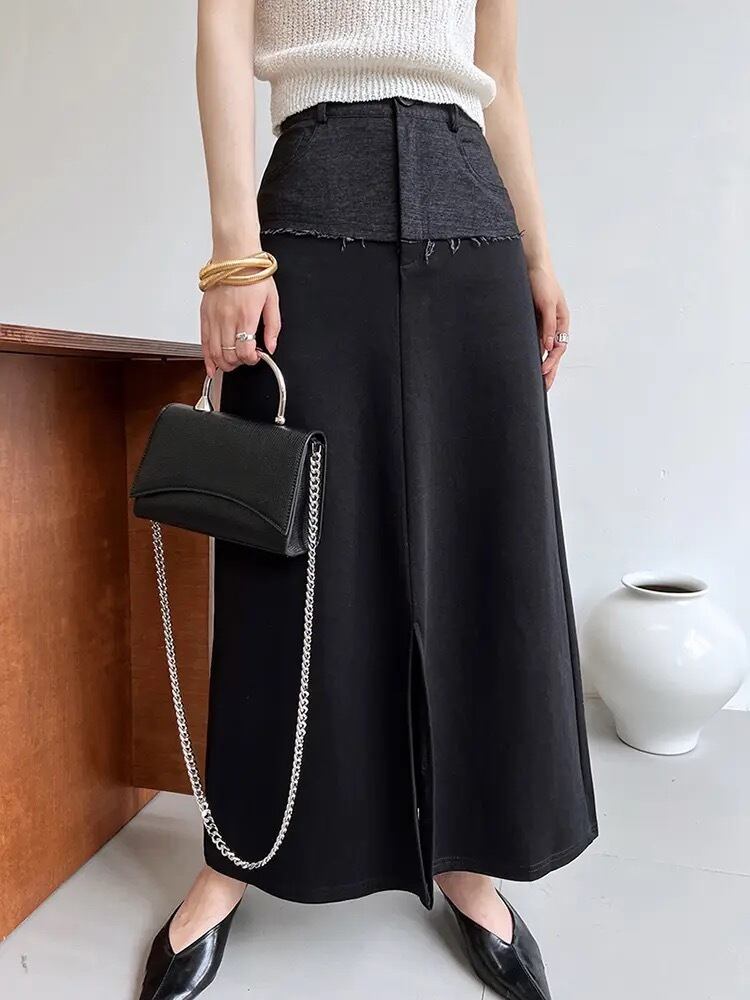 2size / デニム切替ブラックロングスカート