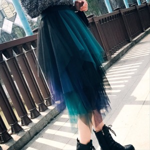 【送料無料】 ロングスカート  アシンメトリー丈・アンバランス丈  無地  Aライン・フレア  カジュアル系  大人可愛い  チュールスカート  フェミニンン系  こなれ感  レディースファッション  可愛い  プチプライス  30代・40代  韓国  春  お出かけ・女子会
