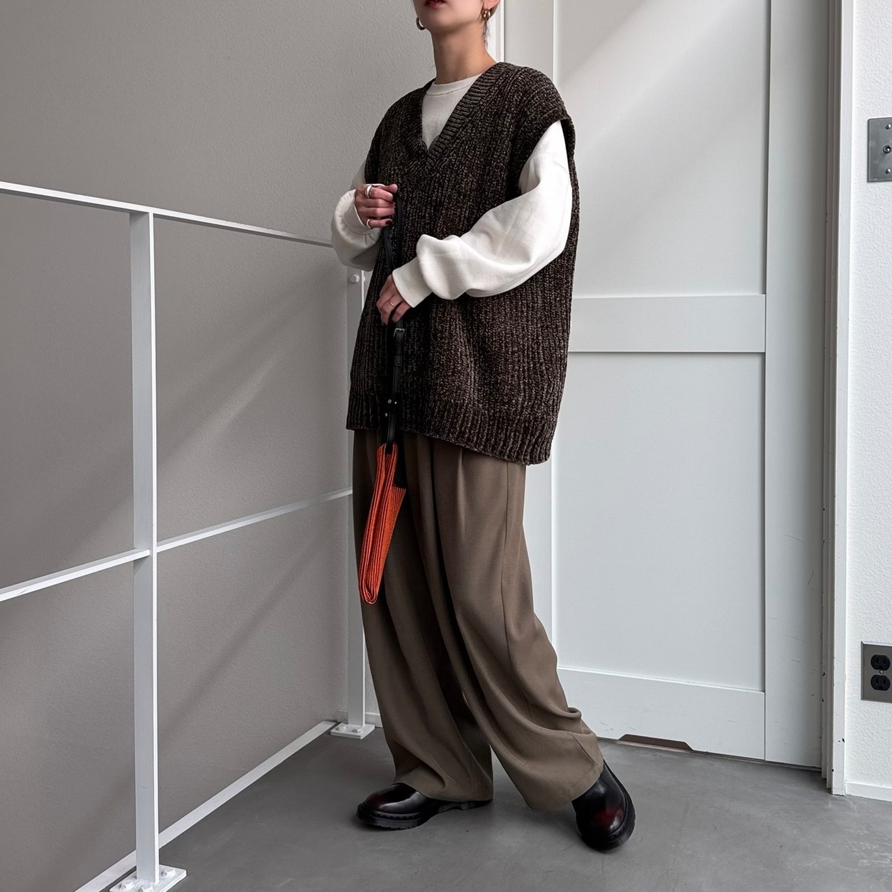 モールニットルーズvest/ブラウン