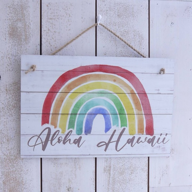 ★ハワイアン雑貨★アロハサインボード／壁掛け／ハワイアンインテリア／ハワイアンアート／レインボー／Lサイズ＜RAINBOW＞