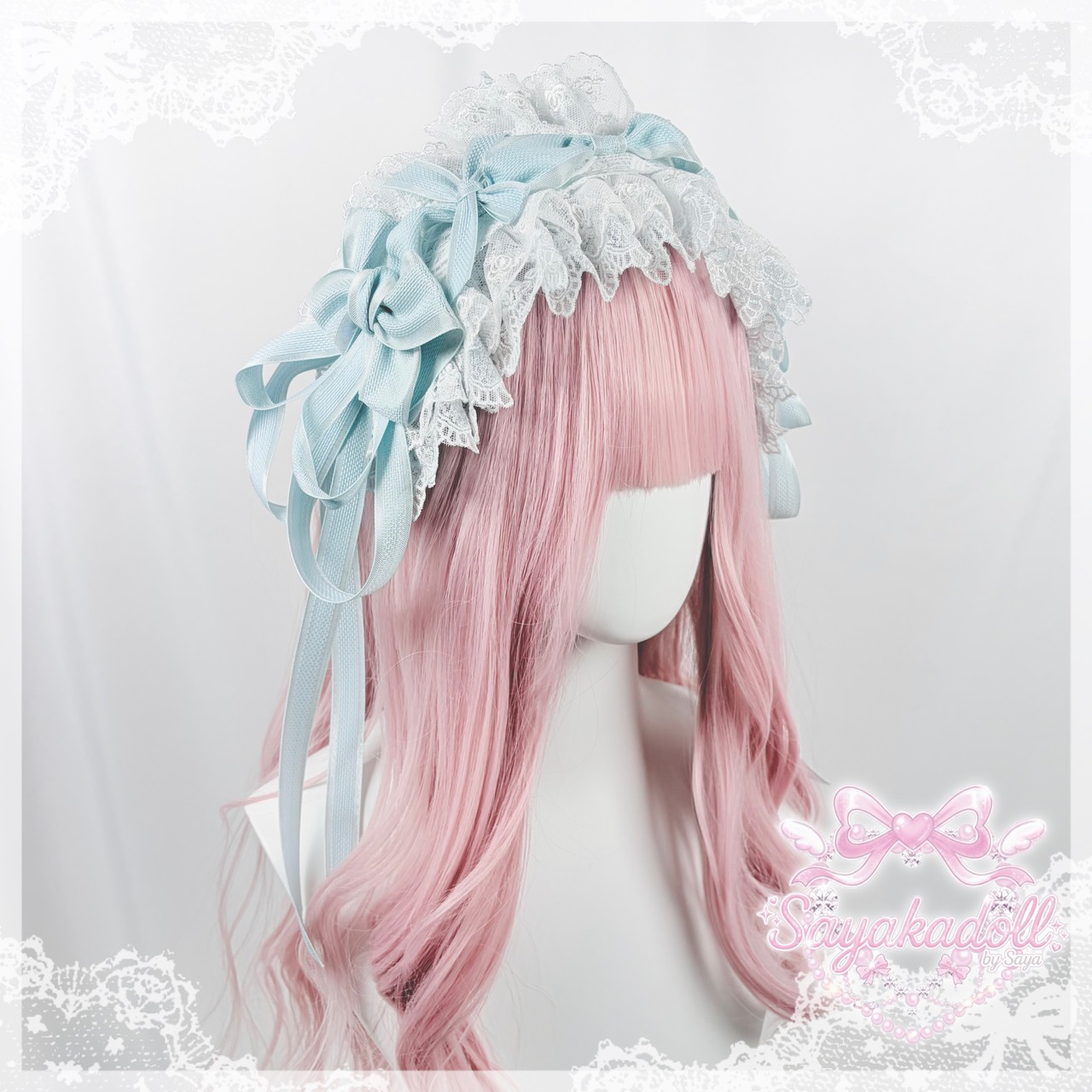 ♡【全3色】MAID Princess flower フリルレース リボンヘッドドレス pink ♡